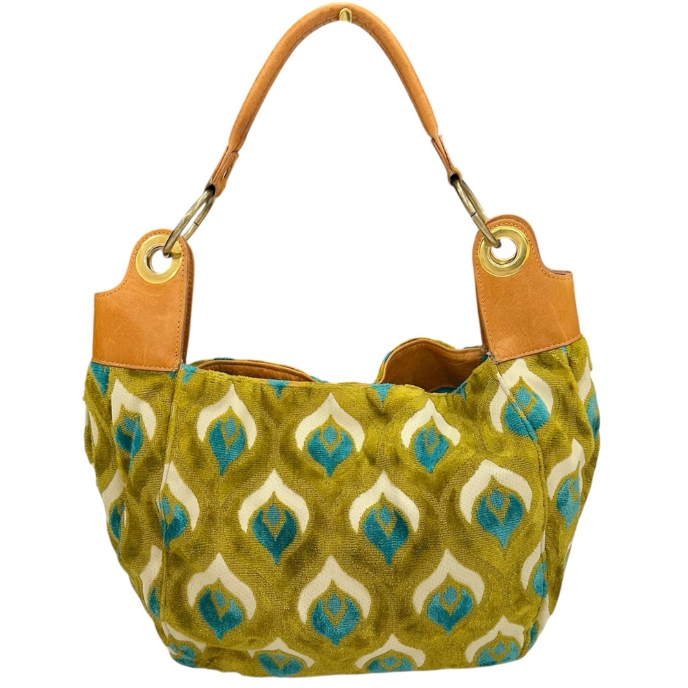 Glenda Gies Vivian Chenille Teal/Lime Green Peacock Feathers Purse _ RARE